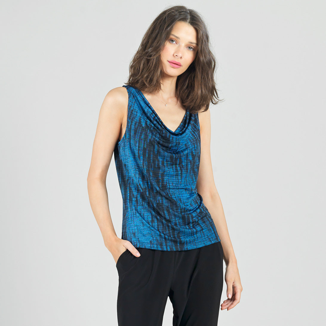 Clara Sunwoo Recommended - Crinkle Pleat Knit - 2pc Cardigan & Cowl Tank Twinset - Water Ripple-Cobalt - Final Sale!