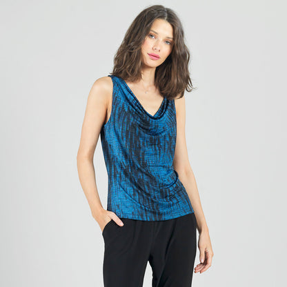 Clara Sunwoo Recommended - Crinkle Pleat Knit - 2pc Cardigan & Cowl Tank Twinset - Water Ripple-Cobalt - Final Sale!