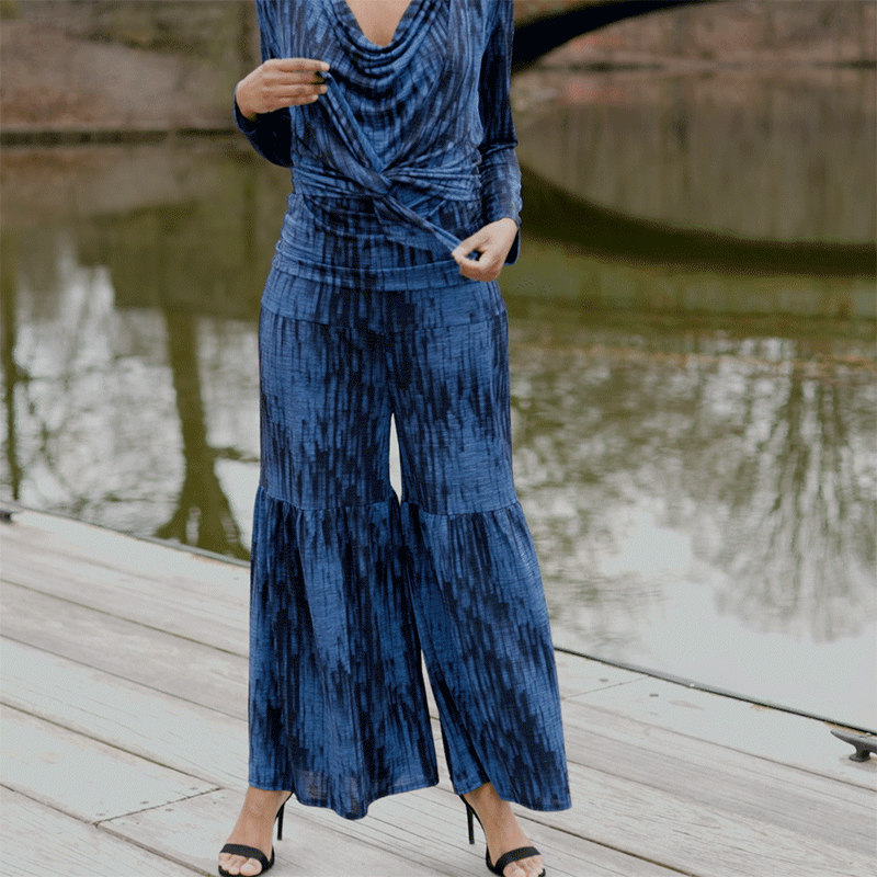 Clara Sunwoo Recommended - Crinkle Pleat Knit - 2pc Cardigan & Cowl Tank Twinset - Water Ripple-Cobalt - Final Sale!