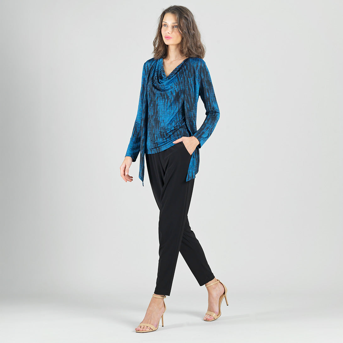Clara Sunwoo Recommended - Crinkle Pleat Knit - 2pc Cardigan & Cowl Tank Twinset - Water Ripple-Cobalt - Final Sale!