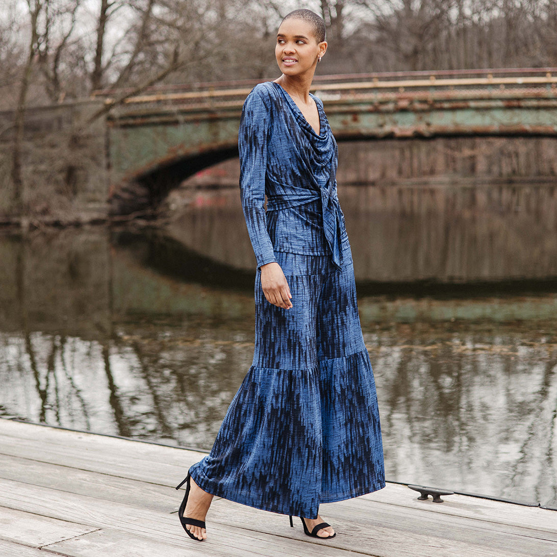 Clara Sunwoo Recommended - Crinkle Pleat Knit - 2pc Cardigan & Cowl Tank Twinset - Water Ripple-Cobalt - Final Sale!