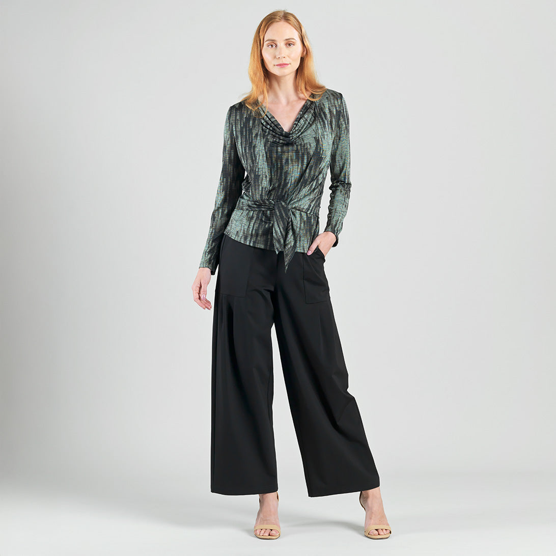 Clara Sunwoo Exclusive - Crinkle Pleat Knit - 2pc Cardigan & Cowl Tank Twinset - Water Ripple-Olive - Final Sale!