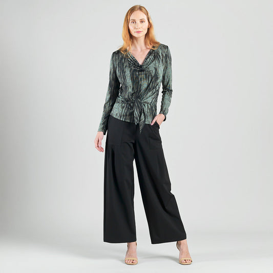 Clara Sunwoo Exclusive - Crinkle Pleat Knit - 2pc Cardigan & Cowl Tank Twinset - Water Ripple-Olive - Final Sale!