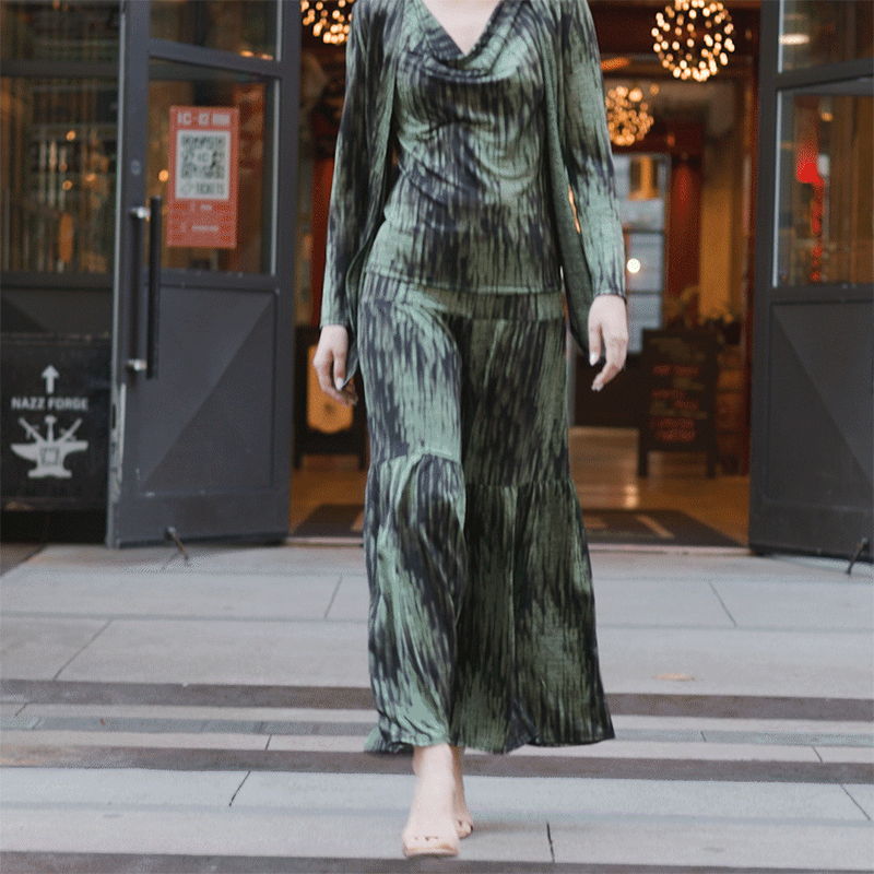 Clara Sunwoo Exclusive - Crinkle Pleat Knit - 2pc Cardigan & Cowl Tank Twinset - Water Ripple-Olive - Final Sale!