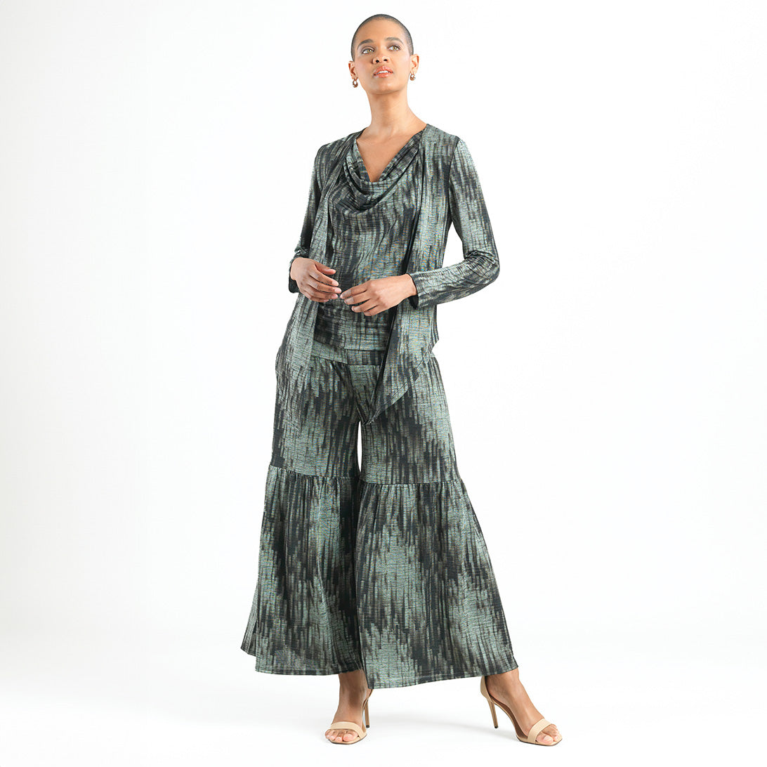 Clara Sunwoo Exclusive - Crinkle Pleat Knit - 2pc Cardigan & Cowl Tank Twinset - Water Ripple-Olive - Final Sale!