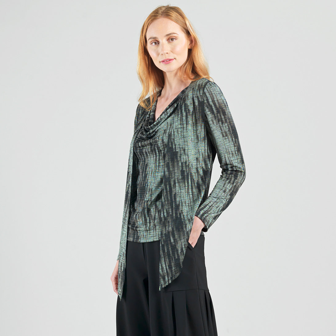 Clara Sunwoo Exclusive - Crinkle Pleat Knit - 2pc Cardigan & Cowl Tank Twinset - Water Ripple-Olive - Final Sale!