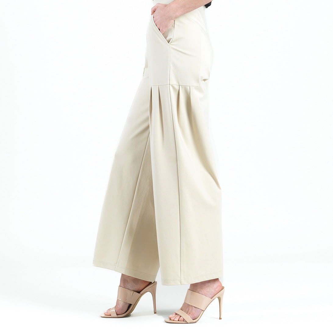 Clara Sunwoo Latest - Rayon-Ponte Knit - Pleated Wide Leg Pocket Pant - Khaki