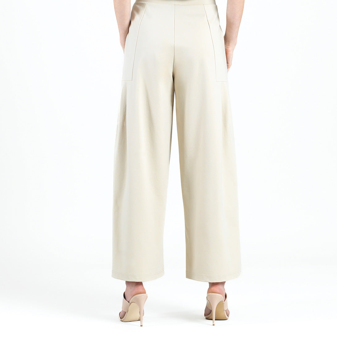 Clara Sunwoo Latest - Rayon-Ponte Knit - Pleated Wide Leg Pocket Pant - Khaki
