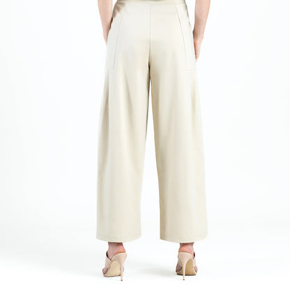 Clara Sunwoo Latest - Rayon-Ponte Knit - Pleated Wide Leg Pocket Pant - Khaki