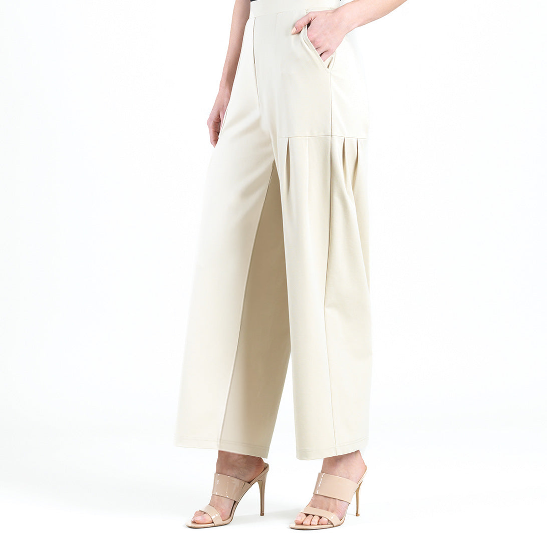 Clara Sunwoo Latest - Rayon-Ponte Knit - Pleated Wide Leg Pocket Pant - Khaki