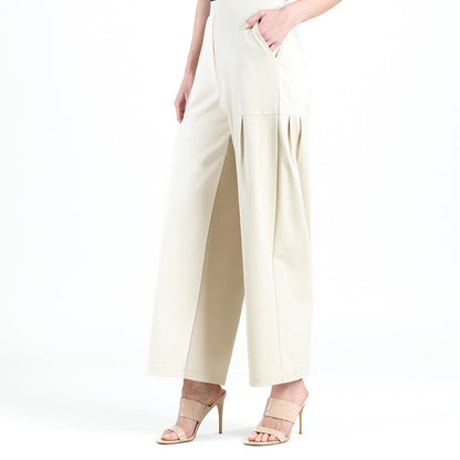 Clara Sunwoo Latest - Rayon-Ponte Knit - Pleated Wide Leg Pocket Pant - Khaki