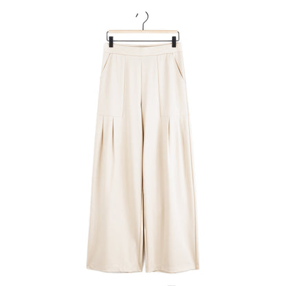 Clara Sunwoo Latest - Rayon-Ponte Knit - Pleated Wide Leg Pocket Pant - Khaki