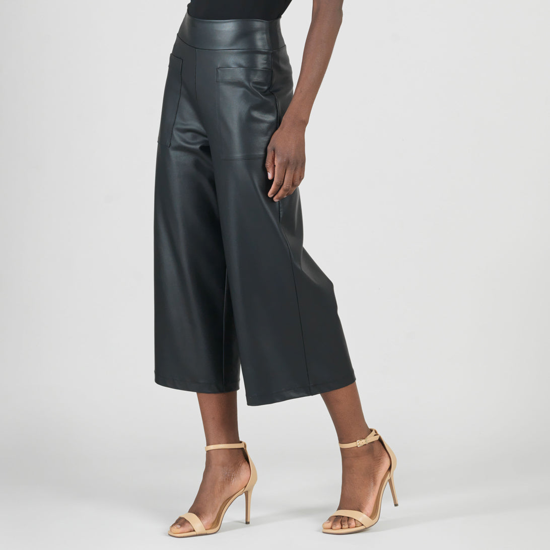 Clara Sunwoo Essential - Liquid Leather™ - Sheen Pocket Gaucho Pant - Black