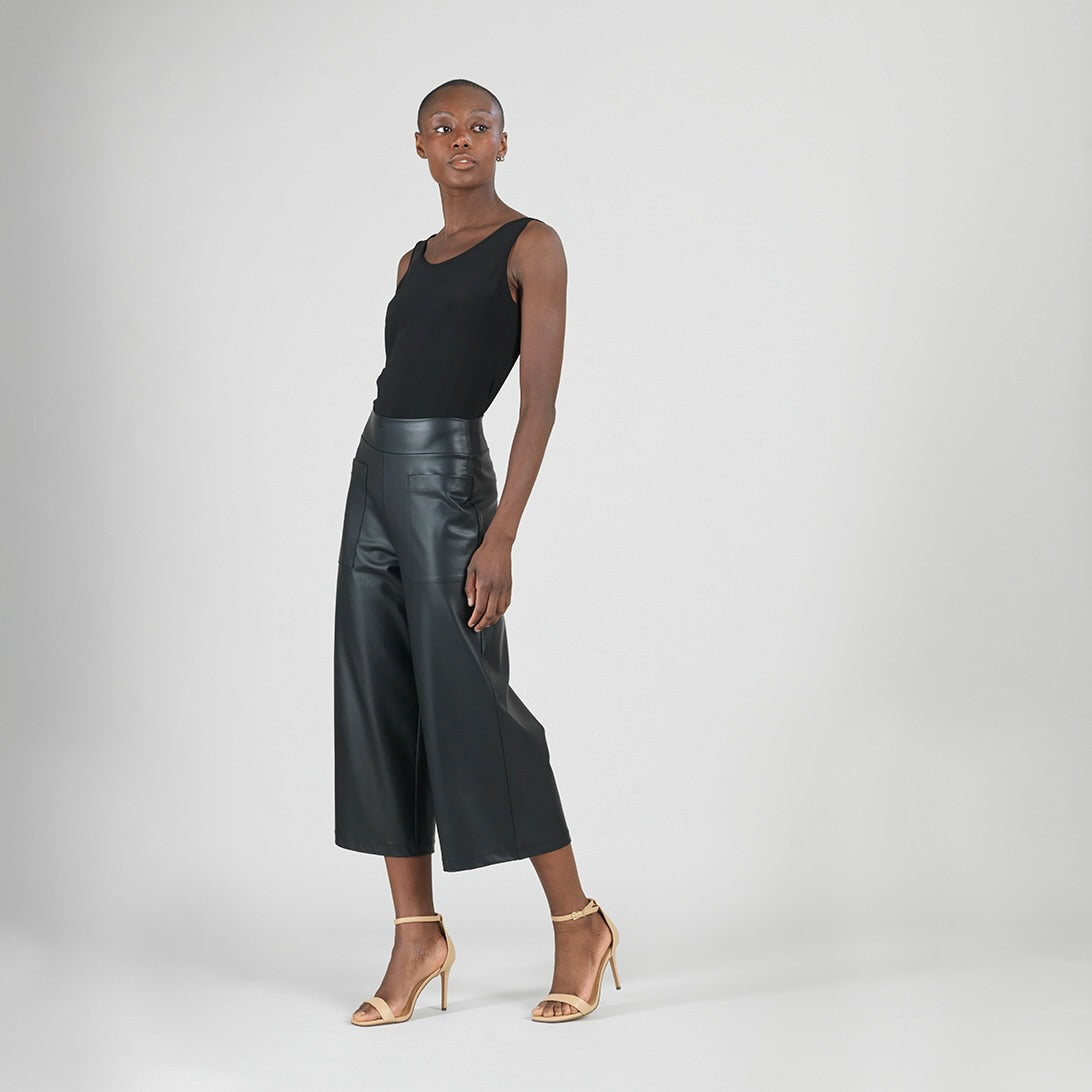 Clara Sunwoo Essential - Liquid Leather™ - Sheen Pocket Gaucho Pant - Black