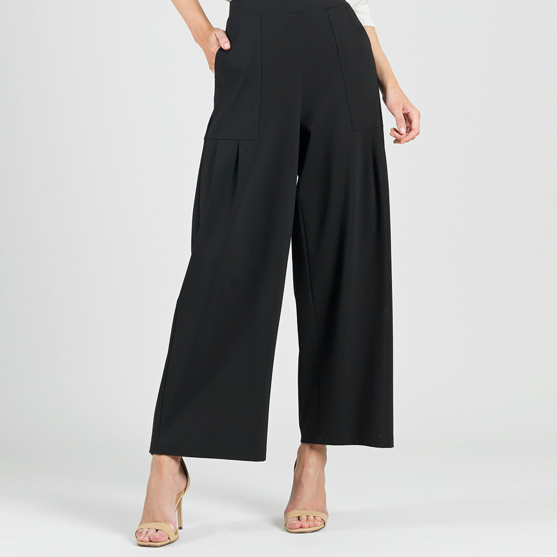Clara Sunwoo Discount - Rayon-Ponte Knit - Pleated Wide Leg Pocket Pant - Black