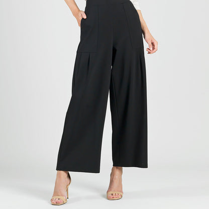 Clara Sunwoo Discount - Rayon-Ponte Knit - Pleated Wide Leg Pocket Pant - Black