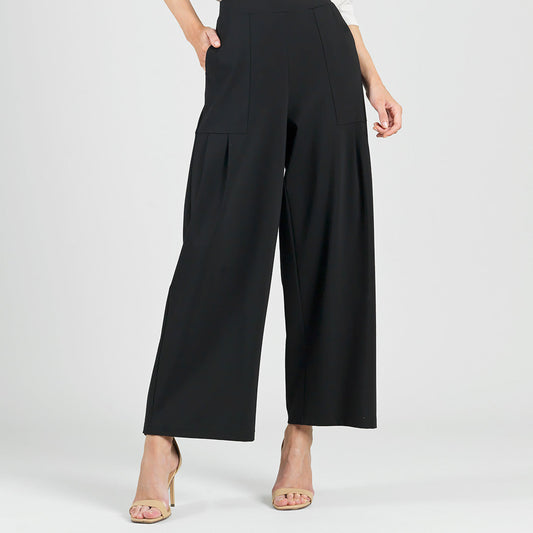 Clara Sunwoo Discount - Rayon-Ponte Knit - Pleated Wide Leg Pocket Pant - Black