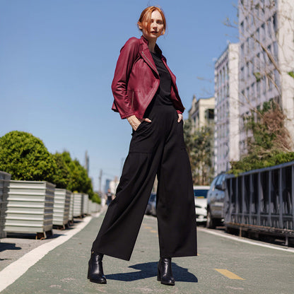 Clara Sunwoo Discount - Rayon-Ponte Knit - Pleated Wide Leg Pocket Pant - Black