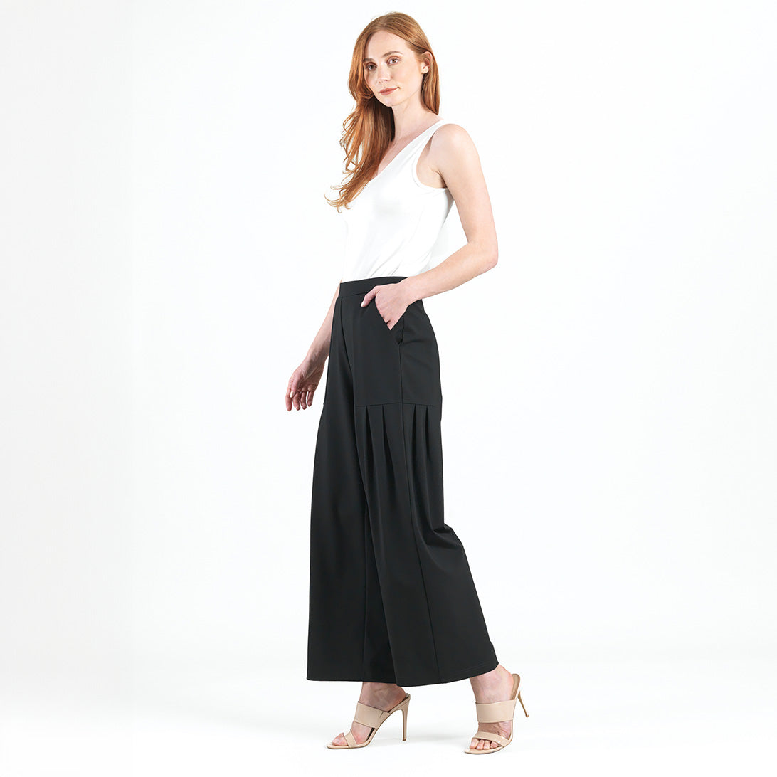 Clara Sunwoo Discount - Rayon-Ponte Knit - Pleated Wide Leg Pocket Pant - Black
