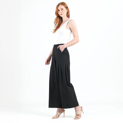 Clara Sunwoo Discount - Rayon-Ponte Knit - Pleated Wide Leg Pocket Pant - Black