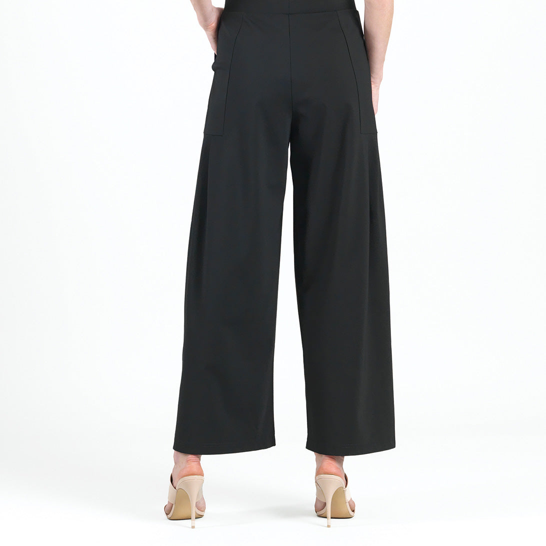 Clara Sunwoo Discount - Rayon-Ponte Knit - Pleated Wide Leg Pocket Pant - Black