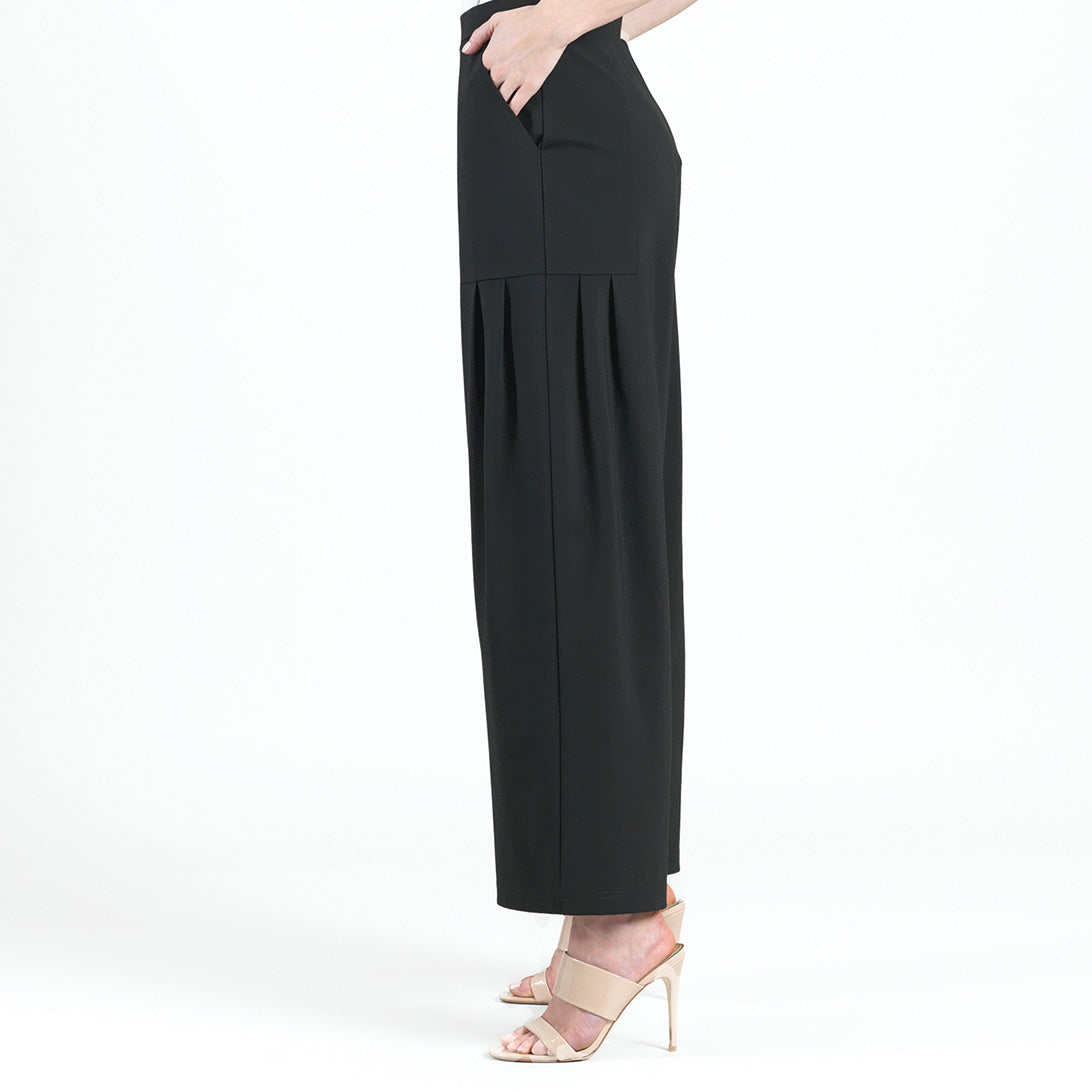 Clara Sunwoo Discount - Rayon-Ponte Knit - Pleated Wide Leg Pocket Pant - Black