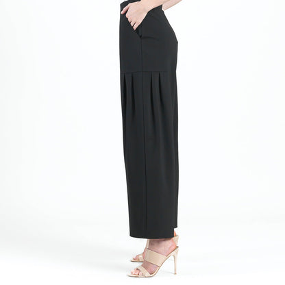 Clara Sunwoo Discount - Rayon-Ponte Knit - Pleated Wide Leg Pocket Pant - Black