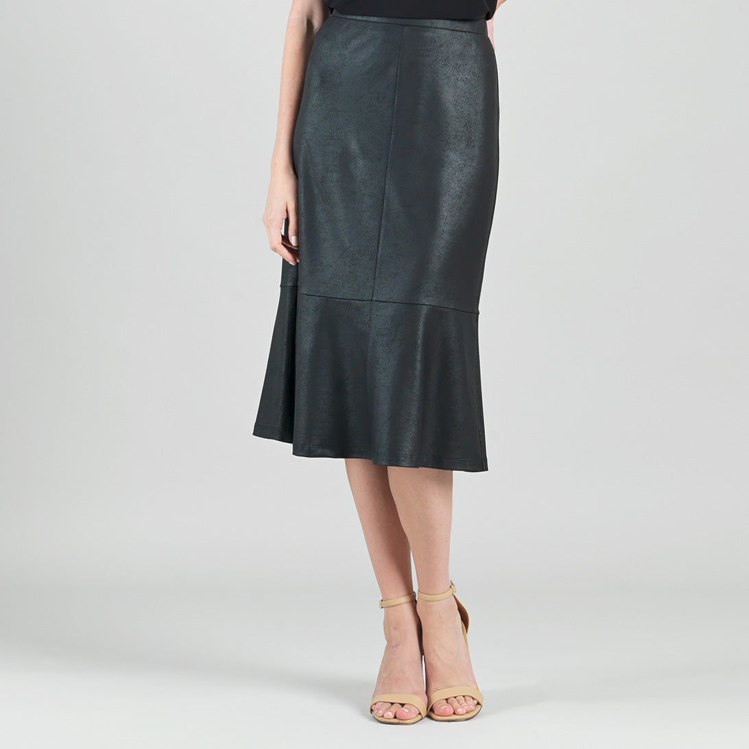Clara Sunwoo Top Pick - Liquid Leather™ Flounce Midi Skirt - Black