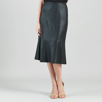 Clara Sunwoo Top Pick - Liquid Leather™ Flounce Midi Skirt - Black