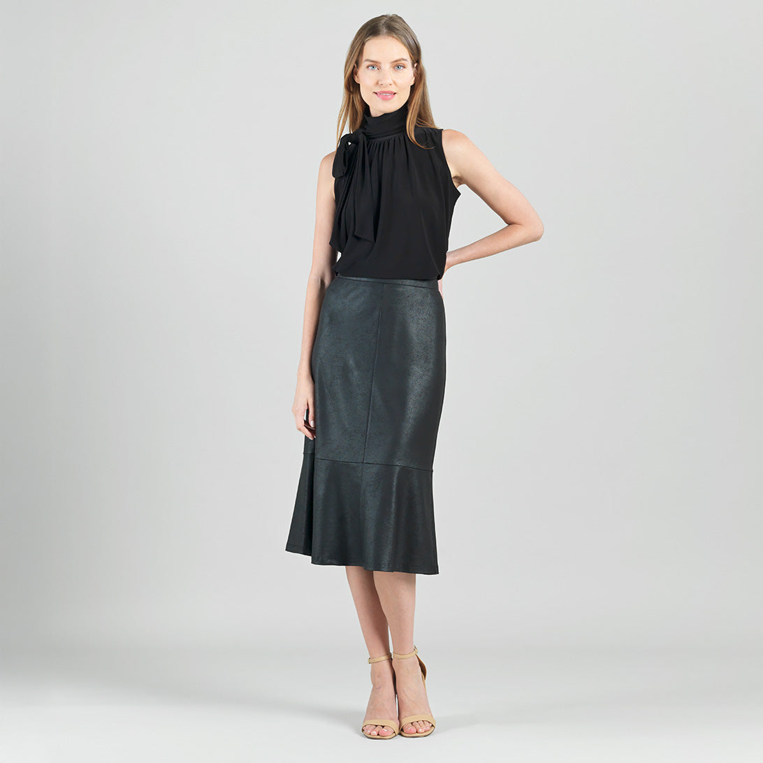 Clara Sunwoo Top Pick - Liquid Leather™ Flounce Midi Skirt - Black