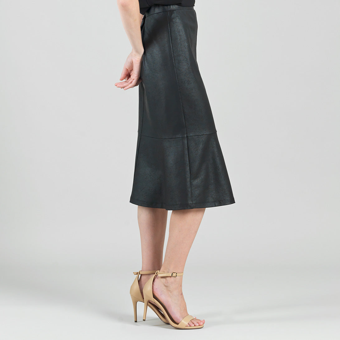 Clara Sunwoo Top Pick - Liquid Leather™ Flounce Midi Skirt - Black