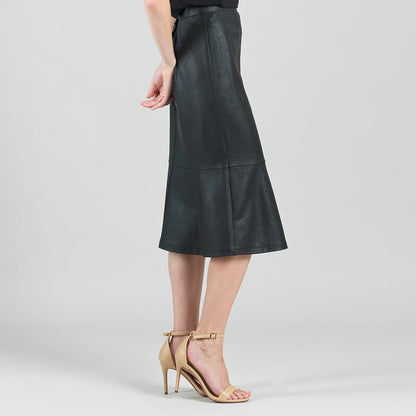 Clara Sunwoo Top Pick - Liquid Leather™ Flounce Midi Skirt - Black