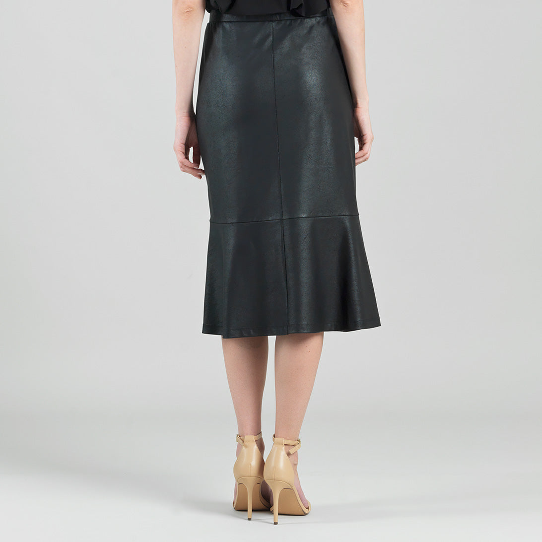 Clara Sunwoo Top Pick - Liquid Leather™ Flounce Midi Skirt - Black