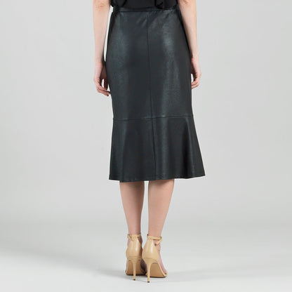 Clara Sunwoo Top Pick - Liquid Leather™ Flounce Midi Skirt - Black