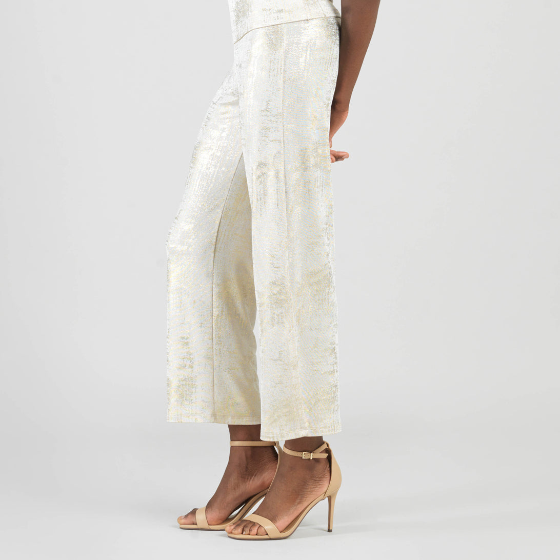 Clara Sunwoo Great Value - Foil Sheen - Side Slit Ankle Pant - Champagne - Limited Sizes