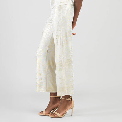 Clara Sunwoo Great Value - Foil Sheen - Side Slit Ankle Pant - Champagne - Limited Sizes