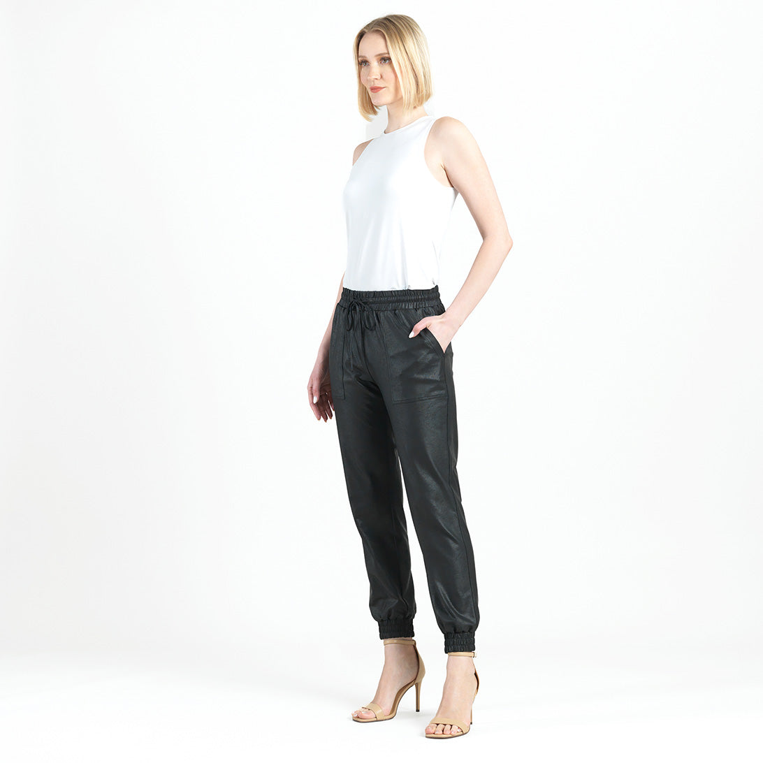 Clara Sunwoo Featured - Liquid Leather™ Drawstring Jogger Pant - Black