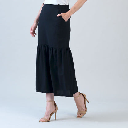 Clara Sunwoo Hot Sale - Linen Knit - Tie Waist Tiered Maxi Skirt - Black - Final Sale!