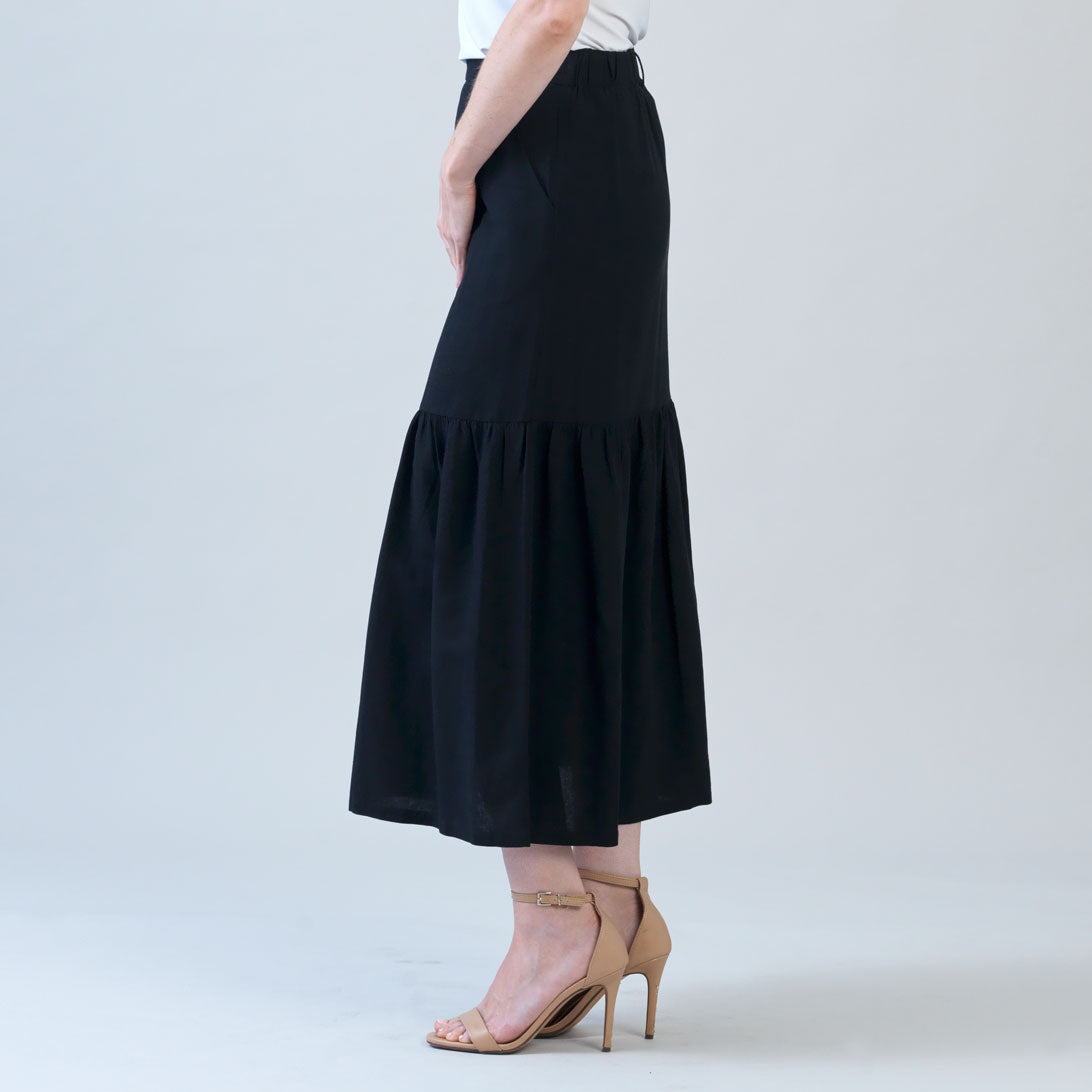 Clara Sunwoo Hot Sale - Linen Knit - Tie Waist Tiered Maxi Skirt - Black - Final Sale!