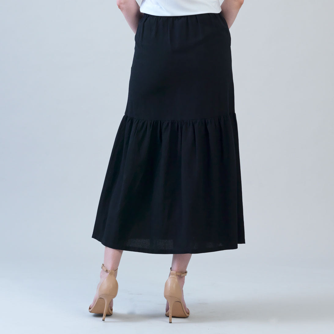 Clara Sunwoo Hot Sale - Linen Knit - Tie Waist Tiered Maxi Skirt - Black - Final Sale!