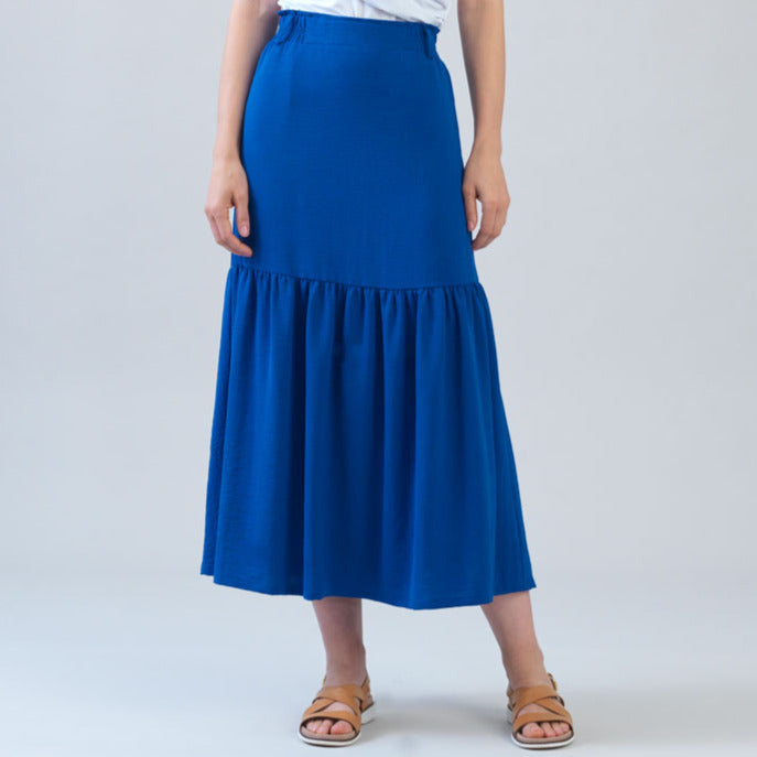 Clara Sunwoo Essential - Soft Textured Rayon - Tie Waist Tiered Maxi Skirt - Cobalt - Final Sale!