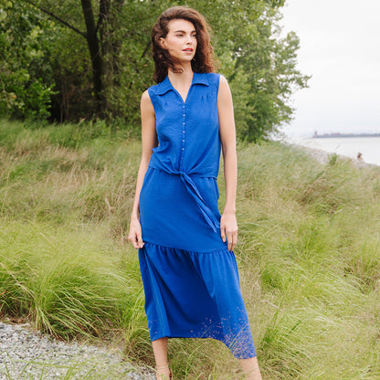 Clara Sunwoo Essential - Soft Textured Rayon - Tie Waist Tiered Maxi Skirt - Cobalt - Final Sale!