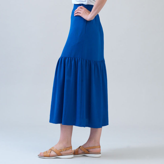 Clara Sunwoo Essential - Soft Textured Rayon - Tie Waist Tiered Maxi Skirt - Cobalt - Final Sale!