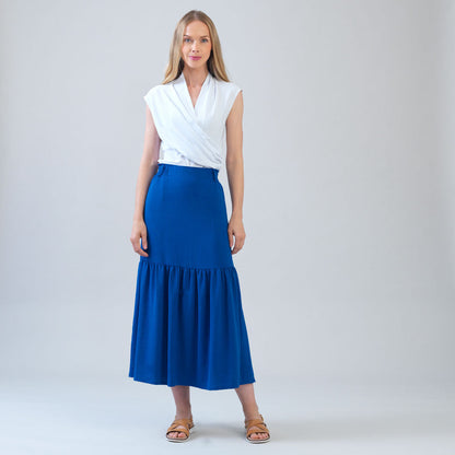 Clara Sunwoo Essential - Soft Textured Rayon - Tie Waist Tiered Maxi Skirt - Cobalt - Final Sale!