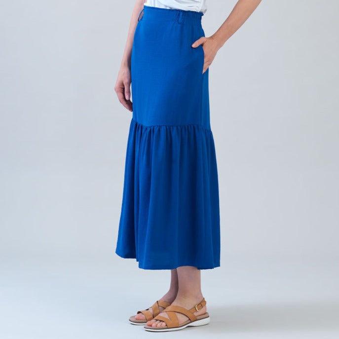 Clara Sunwoo Essential - Soft Textured Rayon - Tie Waist Tiered Maxi Skirt - Cobalt - Final Sale!