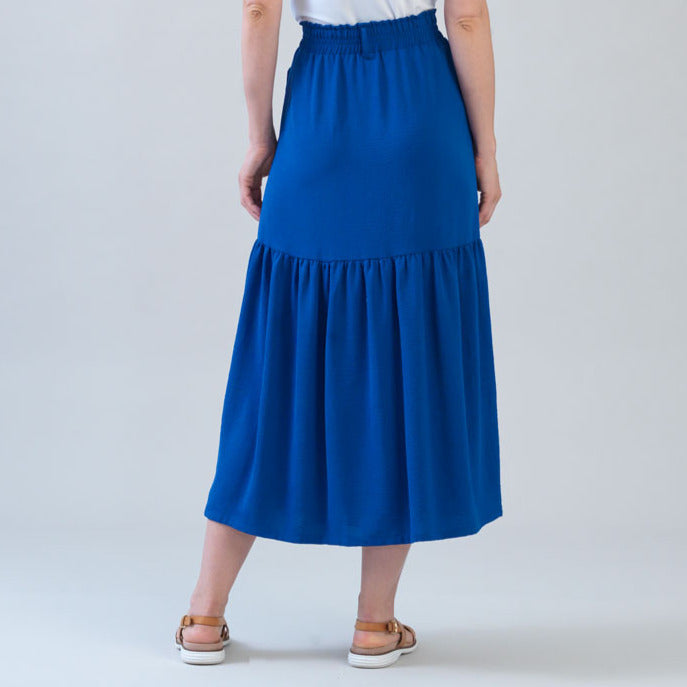 Clara Sunwoo Essential - Soft Textured Rayon - Tie Waist Tiered Maxi Skirt - Cobalt - Final Sale!