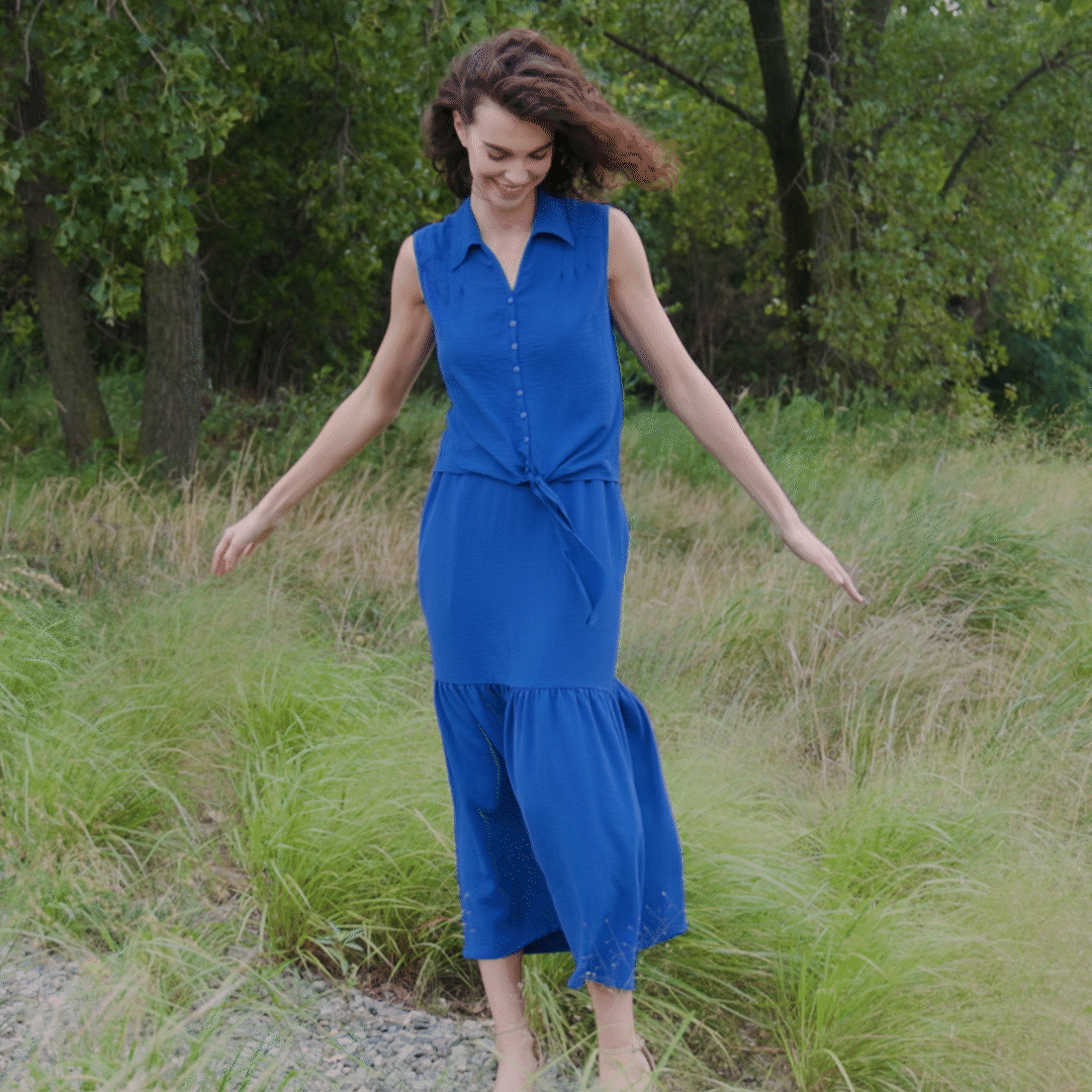 Clara Sunwoo Essential - Soft Textured Rayon - Tie Waist Tiered Maxi Skirt - Cobalt - Final Sale!