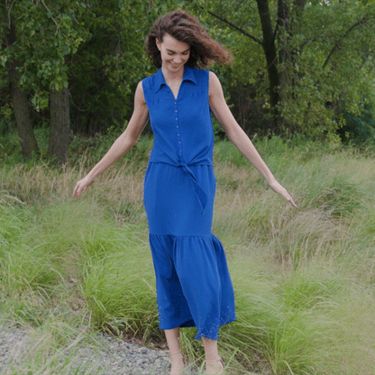 Clara Sunwoo Essential - Soft Textured Rayon - Tie Waist Tiered Maxi Skirt - Cobalt - Final Sale!