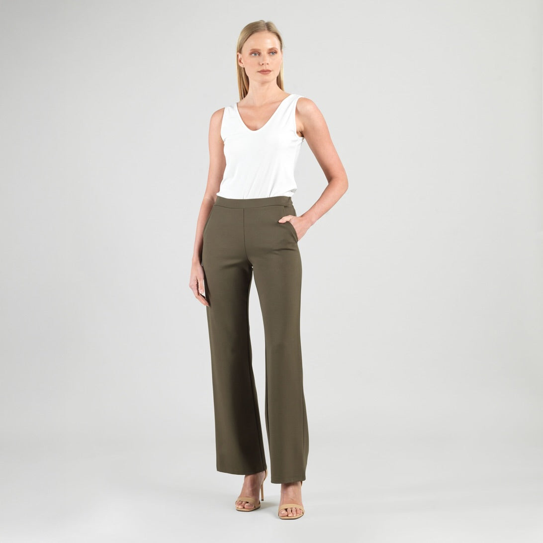 Clara Sunwoo Sale - Rayon-Ponte Knit - Loose Leg Pocket Pant - Olive