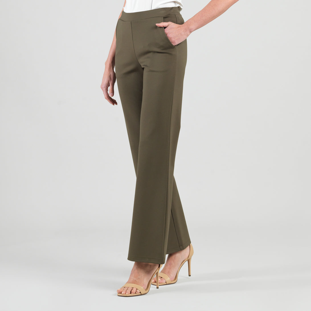 Clara Sunwoo Sale - Rayon-Ponte Knit - Loose Leg Pocket Pant - Olive